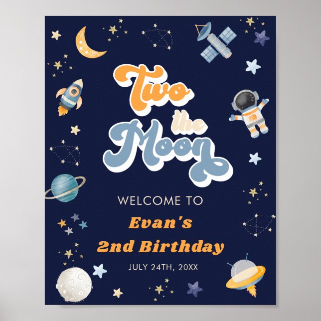 Affiche Retro Two Moon Space Anniversaire Bienvenue (Devant)