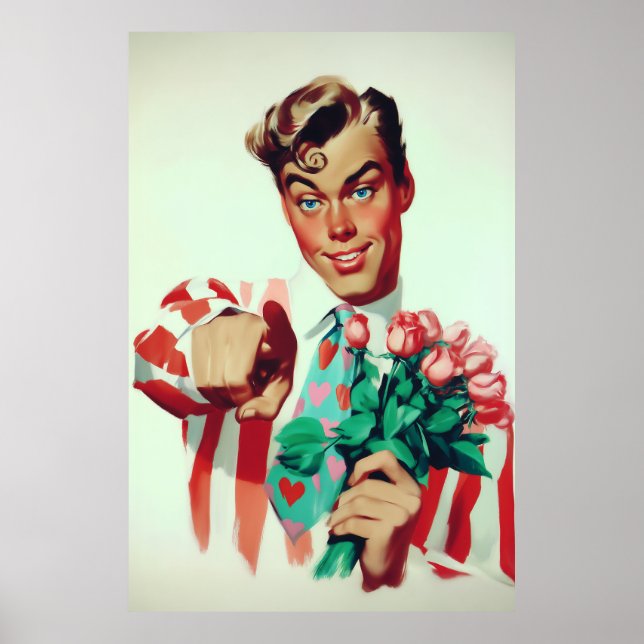 Affiche Retro Valentine Flirty Guy (Devant)