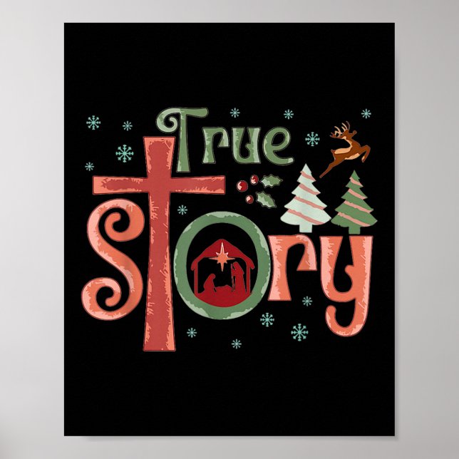 Affiche Rétro Véritable Histoire Jésus Noël Nativité Scène (Devant)