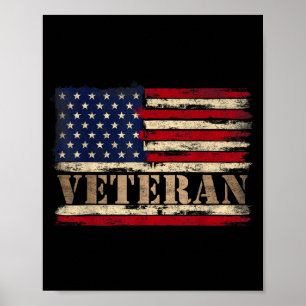 Affiche Retro Veteran Texte Gras Drapeau Usa Fête Des Père
