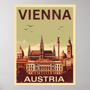 Affiche Retro Vienna City Autriche cadeaux skyline
