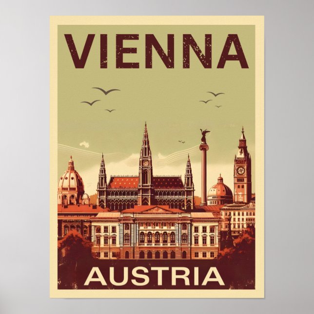 Affiche Retro Vienna City Autriche cadeaux skyline (Devant)