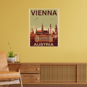 Affiche Retro Vienna City Autriche cadeaux skyline