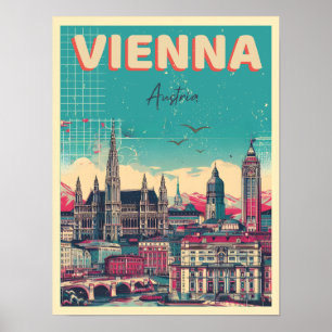 Affiche Retro Vienna City Autriche cadeaux skyline