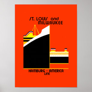 Affiche Retro vintage Allemagne Amérique ligne d'expéditio