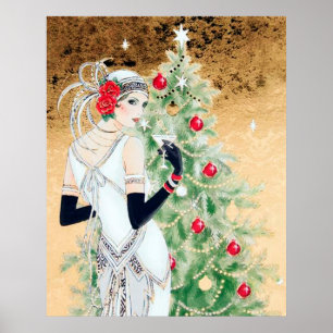 Affiche Retro vintage art deco lady Christmas Holiday