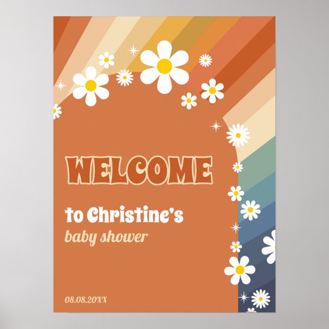 Affiche Retro Vintage Bienvenue Rainbow Daisy (Devant)