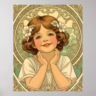 Affiche retro vintage child with flowers