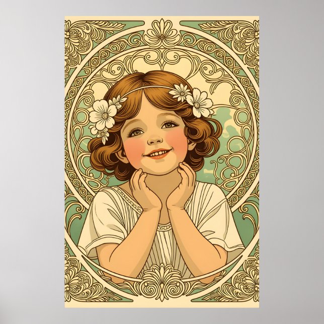 Affiche retro vintage child with flowers (Devant)