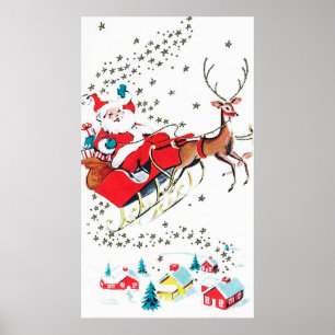 Affiche Retro vintage Christmas Père Noël ajouter un messa