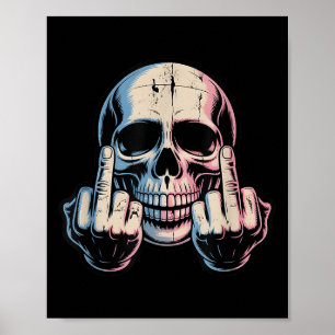 Affiche Retro Vintage crâne face drôle du doigt médian