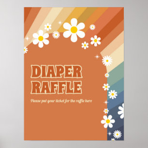 Affiche Retro Vintage Diaper Raffle Rainbow Daisy