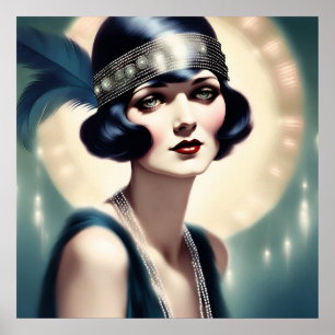 Affiche Retro Vintage Flapper Girl 1920s Femme Art