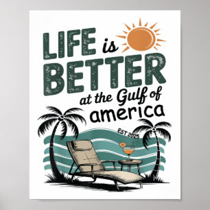 Affiche Retro Vintage Gulf Of Us America 2025 American Fla