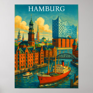 Affiche Rétro vintage Hambourg Allemagne Elbphilharmonie