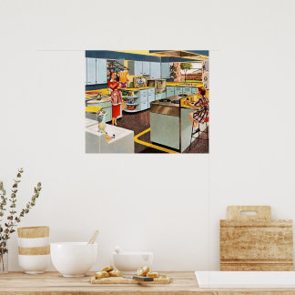 Affiche retro vintage Maman cuisine fille