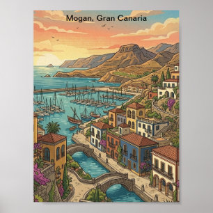 Affiche Rétro Vintage Mogan Grande Canarie Îles Canaries