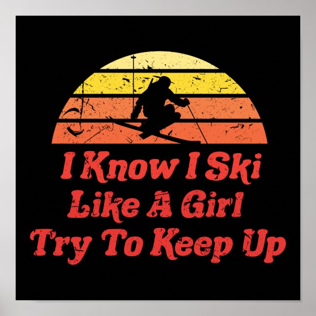 Affiche Retro Vintage Neige 80s Ski Ski Comme Une Fille Es (Devant)