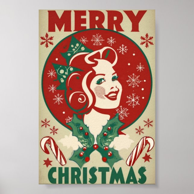 Affiche Retro vintage Noël fille design traditionnel (Devant)