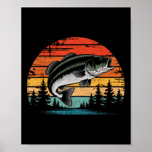 Affiche Retro Vintage Sunset B Pêche Poisson Pêcheur Poiss