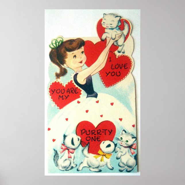 Affiche Retro vintage Valentine Chats (Devant)