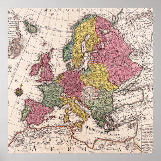 Affiche Retro Vintage vieille carte de l'Europe