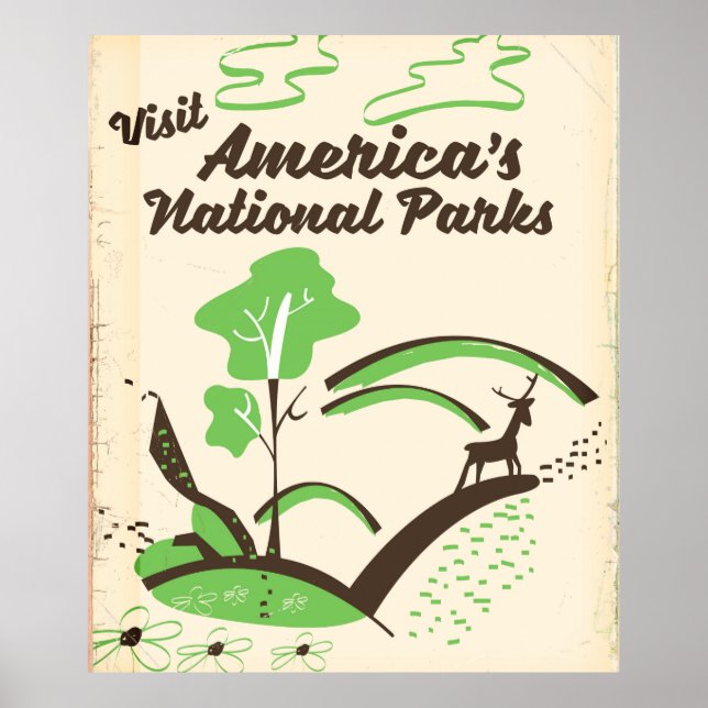 Affiche rétro « Visitez les parcs nationaux d'Amér (Devant)