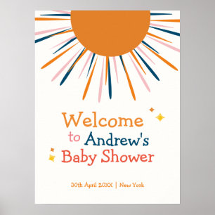Affiche Retro Voici Le Baby shower Son Bienvenue