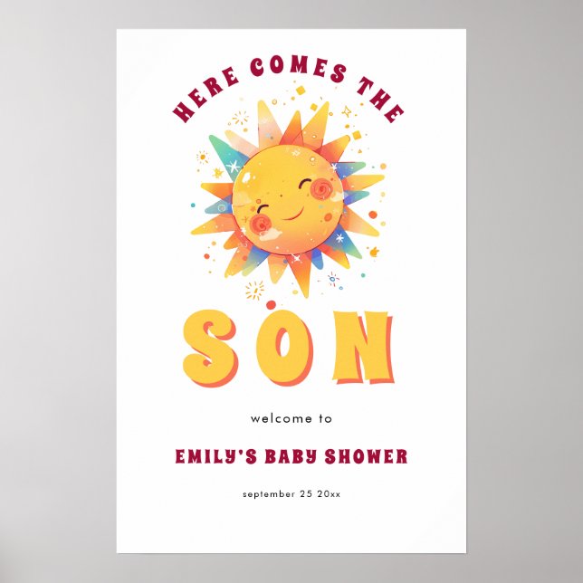 Affiche Retro Voici Le Fils Bienvenue Au Baby shower (Devant)