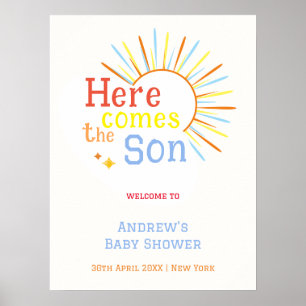 Affiche Retro Voici venir le fils Baby Shower Bienvenue