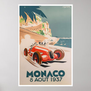 Affiche Rétro Voiture de Course Art Côte d'Azur Vo