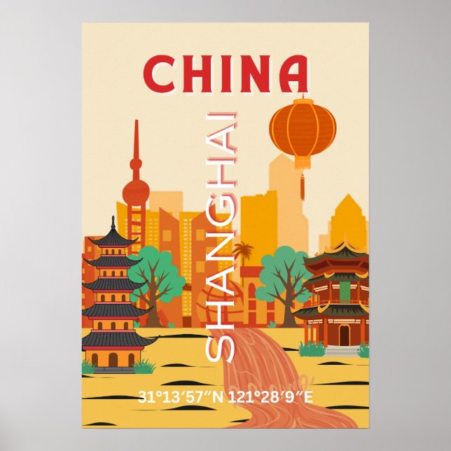 Affiche Rétro Voyage Chine Shanghai (Devant)