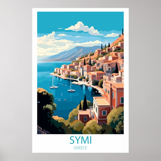 Affiche Retro Voyage Symi Grèce Destination Wall Art (Devant)