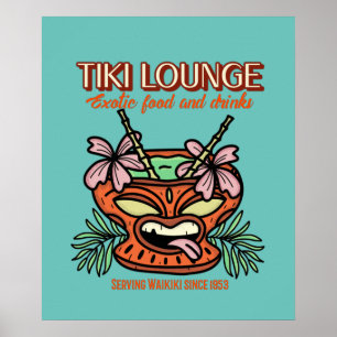 Affiche Retro Waikiki Tiki Lounge Imprimer Brown