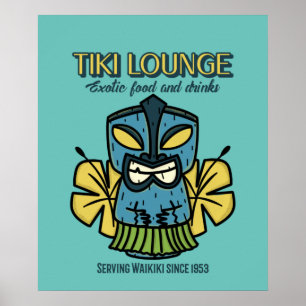 Affiche Retro Waikiki Tiki Lounge Imprimer Brown