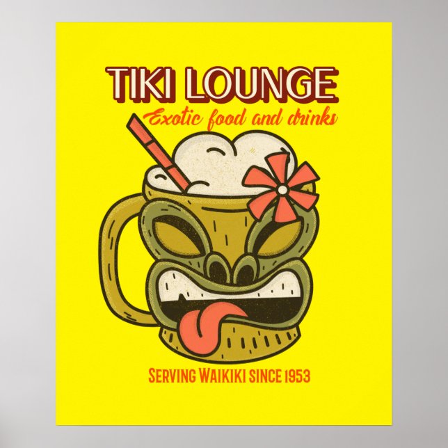 Affiche Retro Waikiki Tiki Lounge Imprimer Brown (Devant)