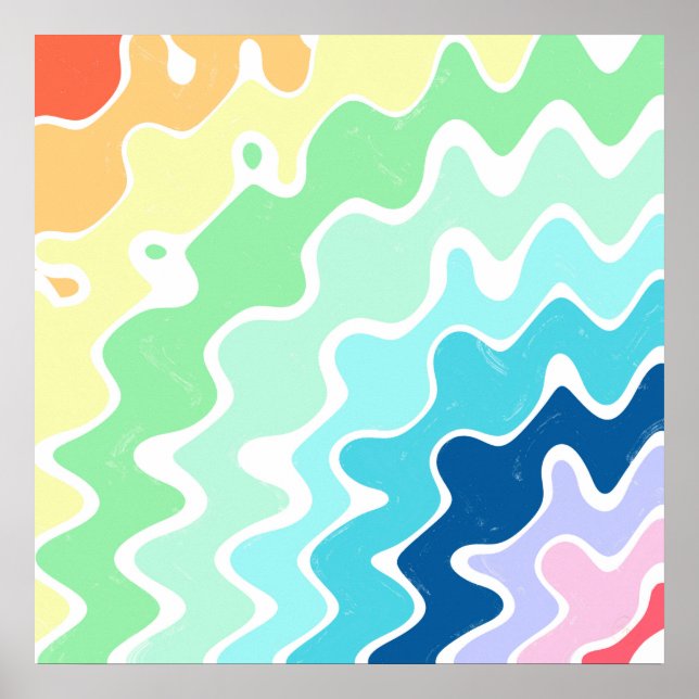 Affiche Retro Wavy Lines Pastel Rainbow Colors Motif (Devant)