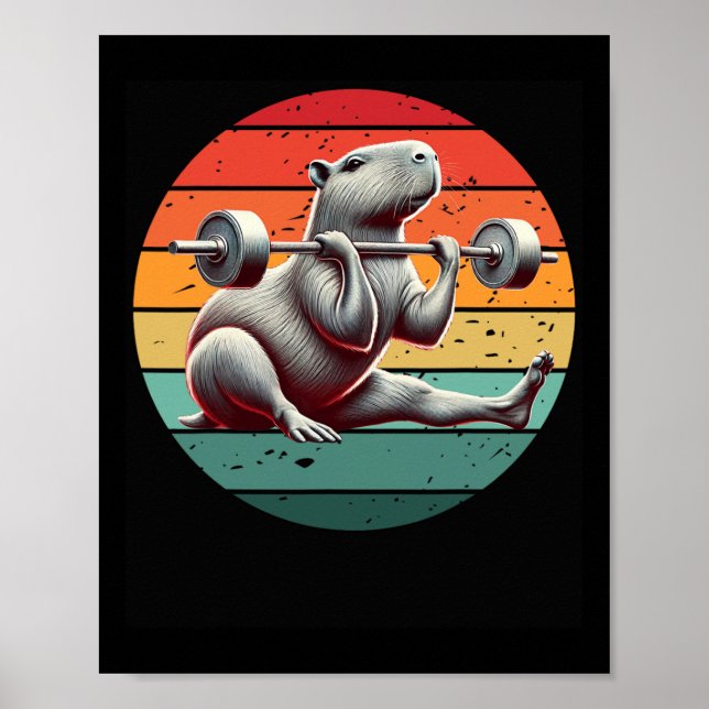 Affiche Retro Weightlifting Funny Fitness Workout Gym Capy (Devant)