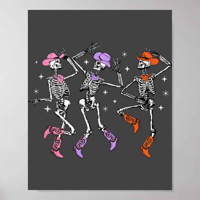 Affiche Retro Western Dancing Skeleton Halloween Cowboy Sk (Devant)
