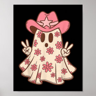 Affiche Retro Western Halloween Cowboy Cowgirl Ghost Boo P