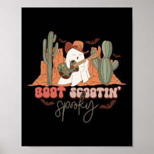 Affiche Retro Western Halloween Cute Ghost Fun Boot Scooti