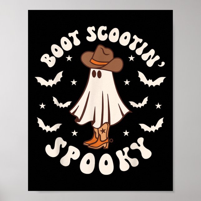 Affiche Retro Western Halloween Cute Ghost Funny Boot Scoo (Devant)