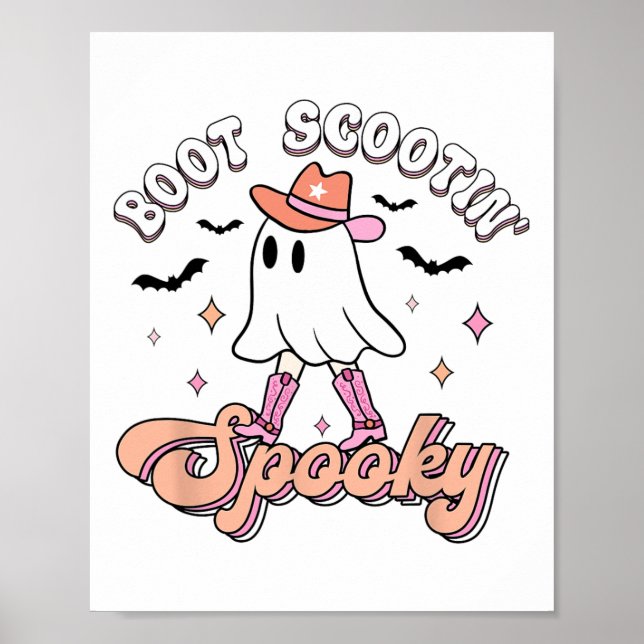 Affiche Retro Western Halloween Cute Ghost Funny Boot Scoo (Devant)