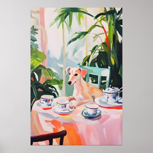 Affiche Retro Whippet Poster, Whippet Oil Painting (Devant)