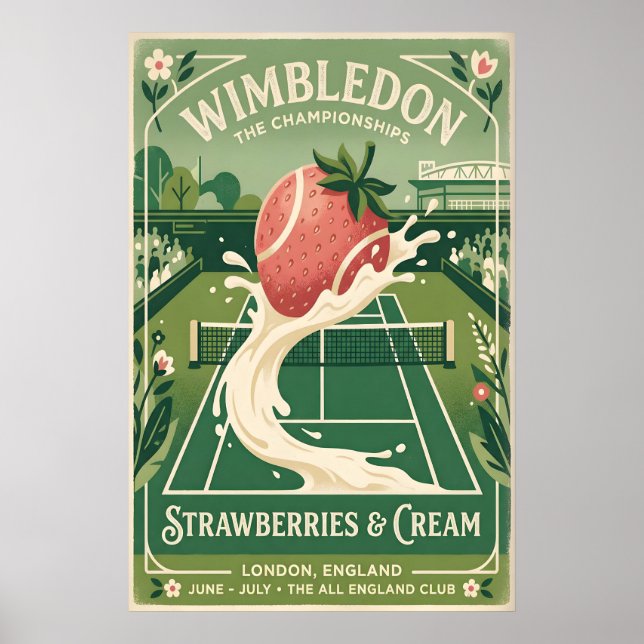 Affiche rétro Wimbledon, court de tennis et (Devant)