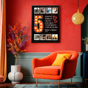 Affiche Retro Wood 5e Anniversaire Collage Photo Personnal