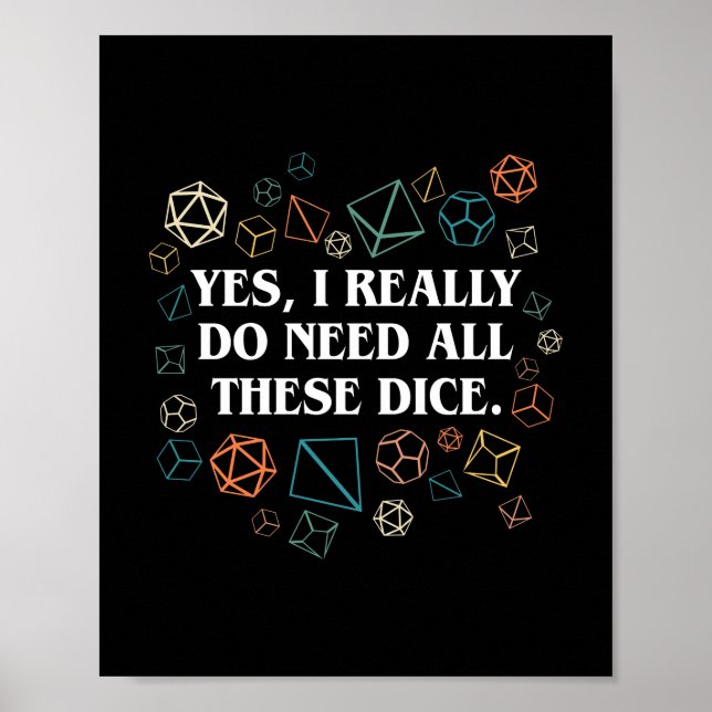 Affiche Rétro Yes I Really Do Need All These Dice Tabletop (Devant)