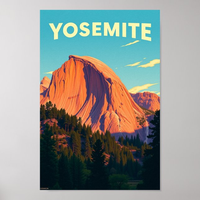 Affiche Retro Yosemite California Travel Illustration (Devant)