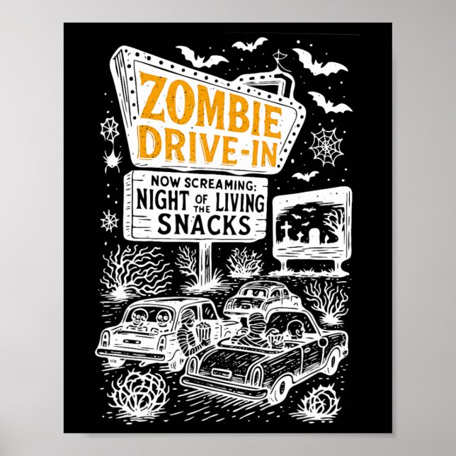Affiche Retro Zombie Drive À Skeleton Movie Night Hotel H (Devant)