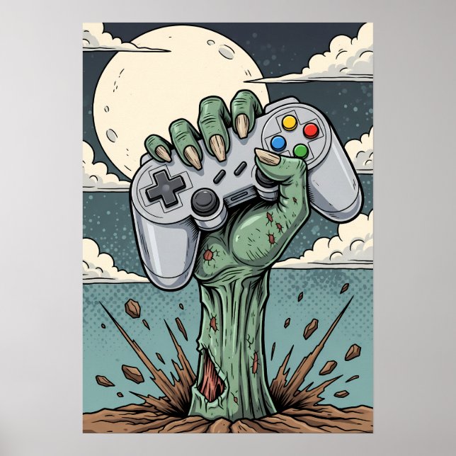 Affiche Retro Zombie Gamer Hand - Classic Controller Grip (Devant)